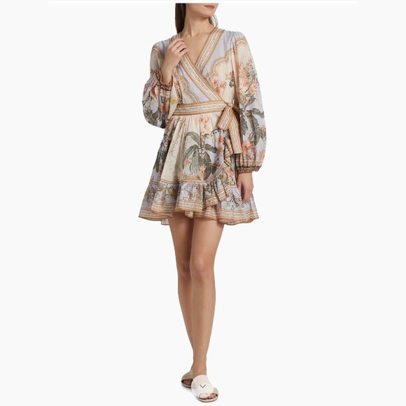 ZIMMERMANN Wylie Wrap Print Mini Dress, Designer Size 3/US Size 10, NWT 🇦🇺 - Picture 2 of 16